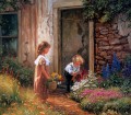 enfants ramasser des fleurs
